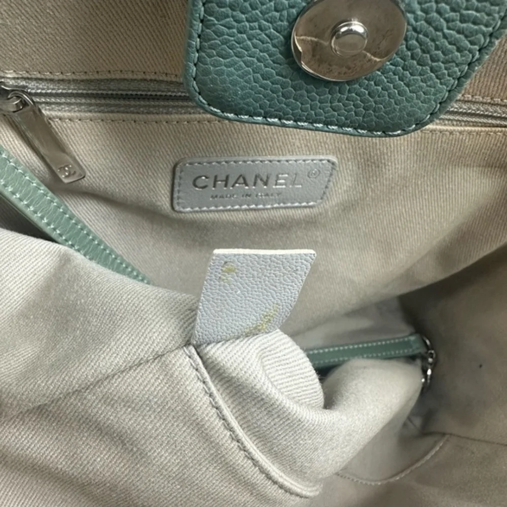 Chanel Logo Deauville Leather Tote Bag In Sage